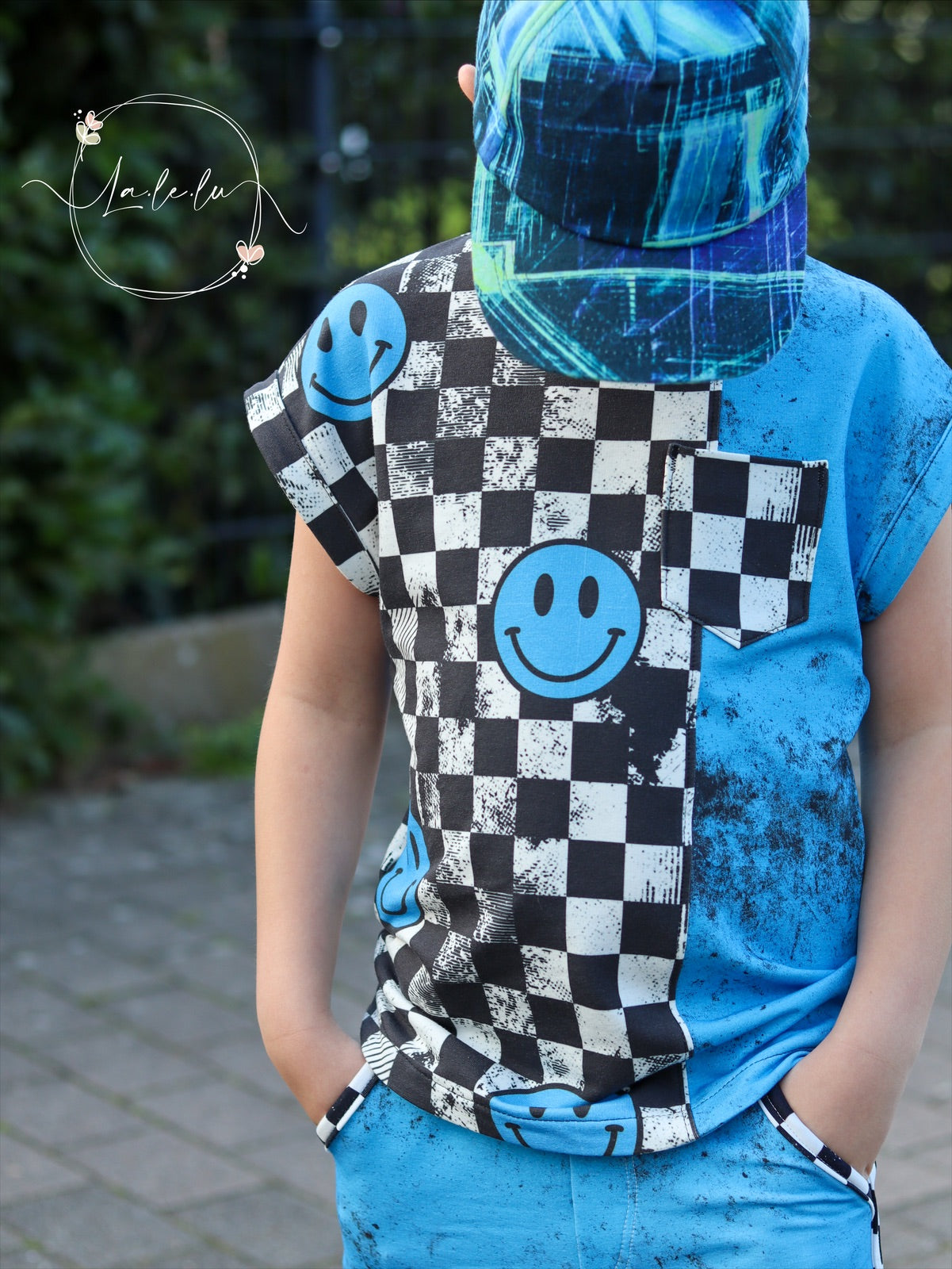 Smiley Schachbrett Blaue Grunge Dauervorbestellung